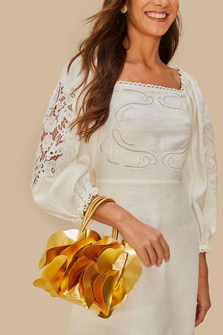 Farm Rio Gold Leather Flower Bag GOLD