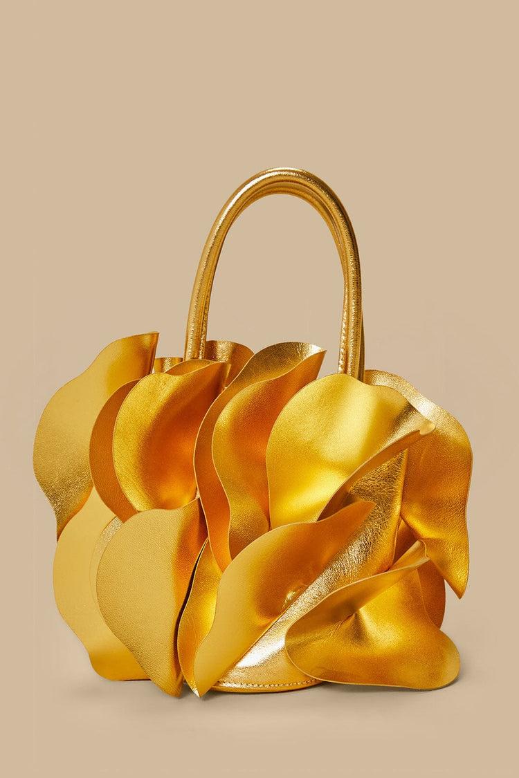 farm rio gold leather flower bag GOLD