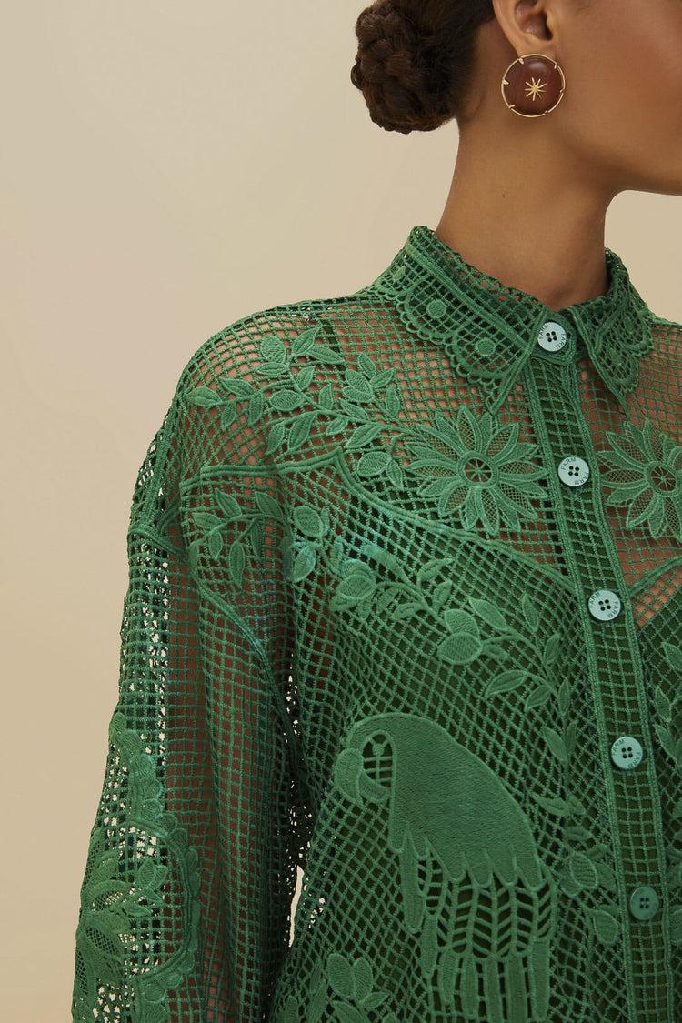 Farm Rio Green Landscape Guipure Shirt GREEN