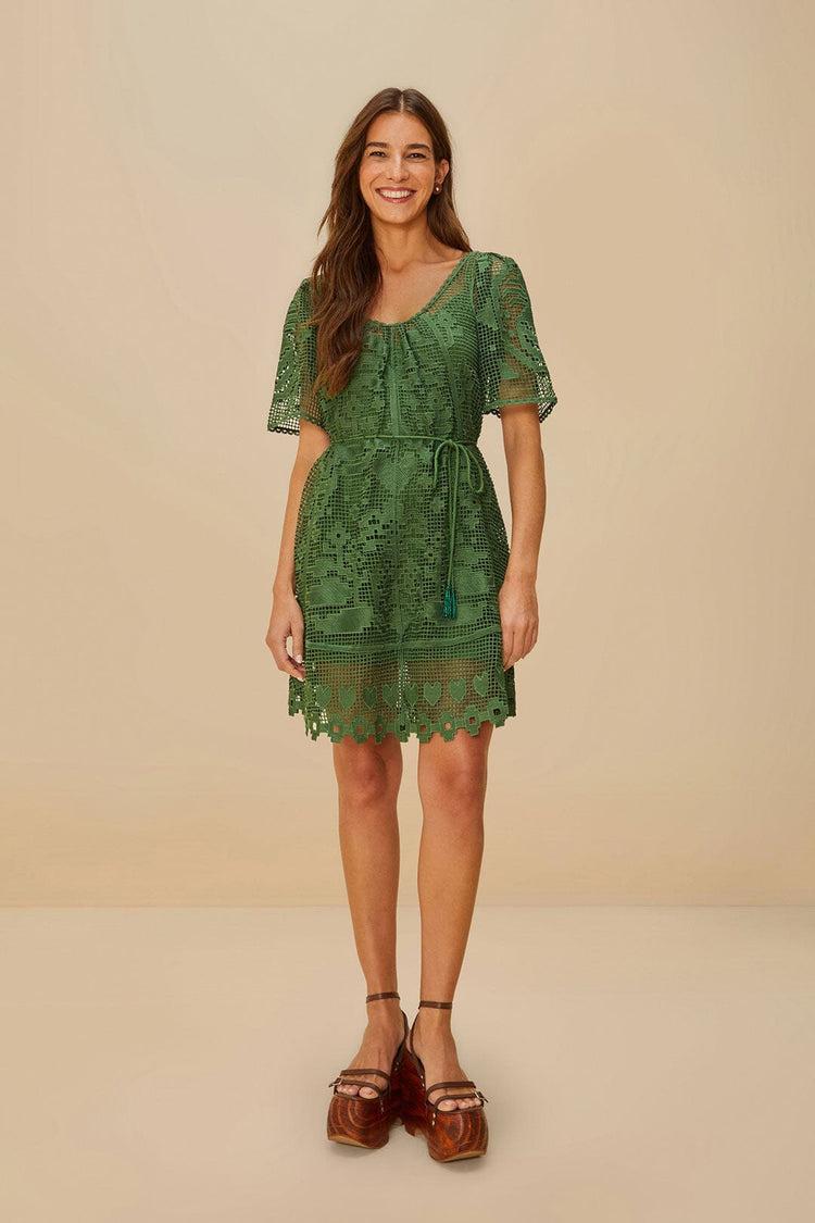 Farm Rio Green Pineapple Guipure Mini Dress GREEN