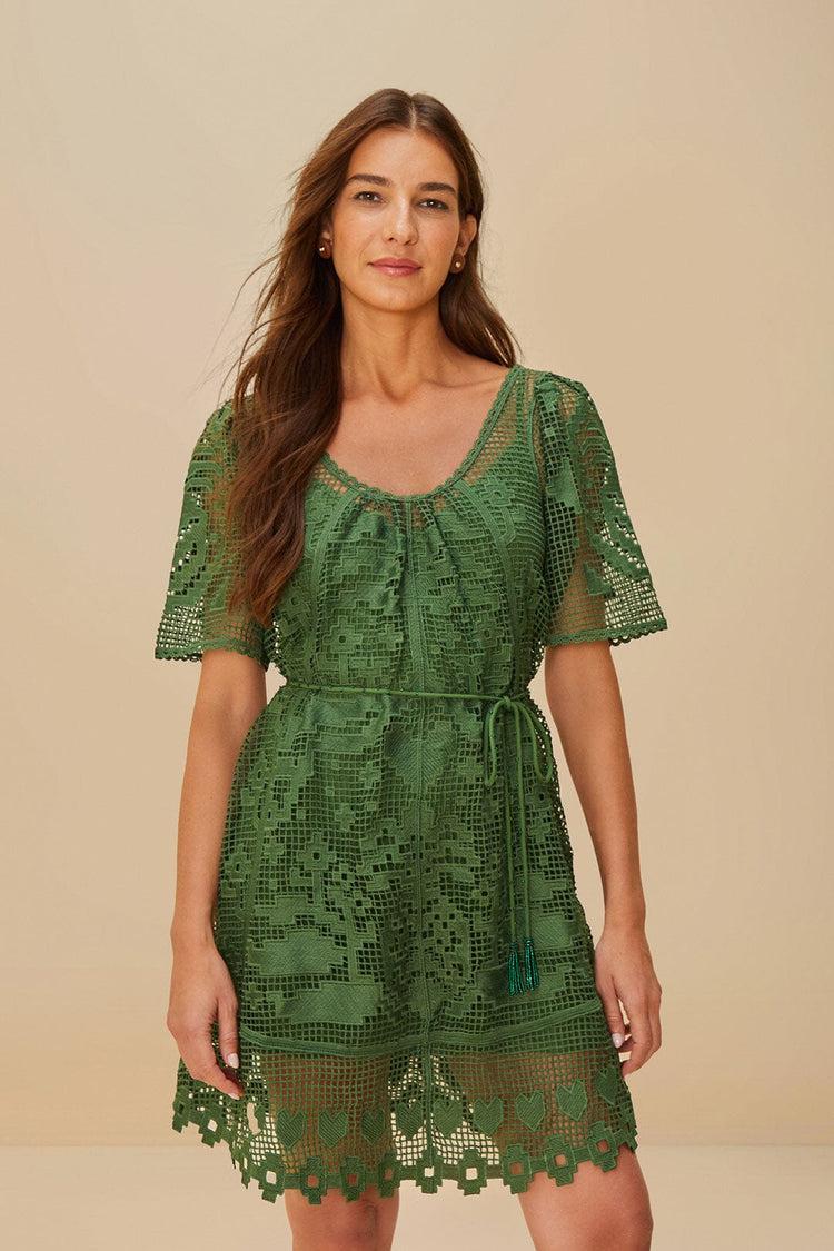 farm rio green pineapple guipure mini dress GREEN