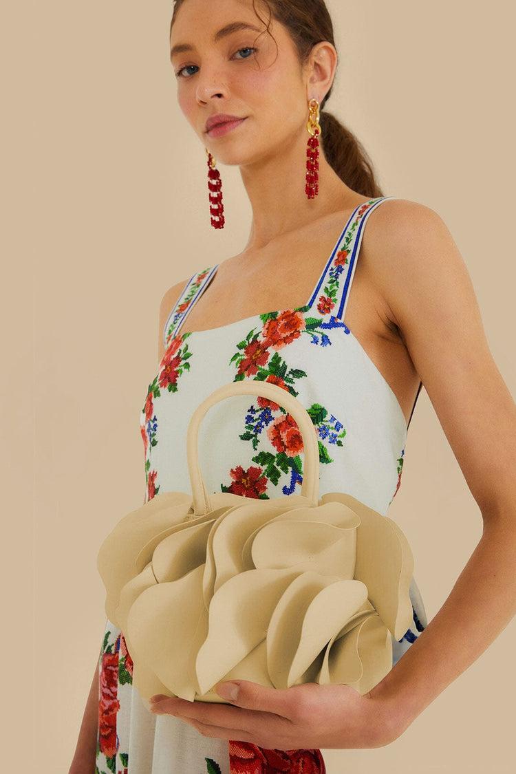 Farm Rio Ivory Leather Flower Bag IVORY