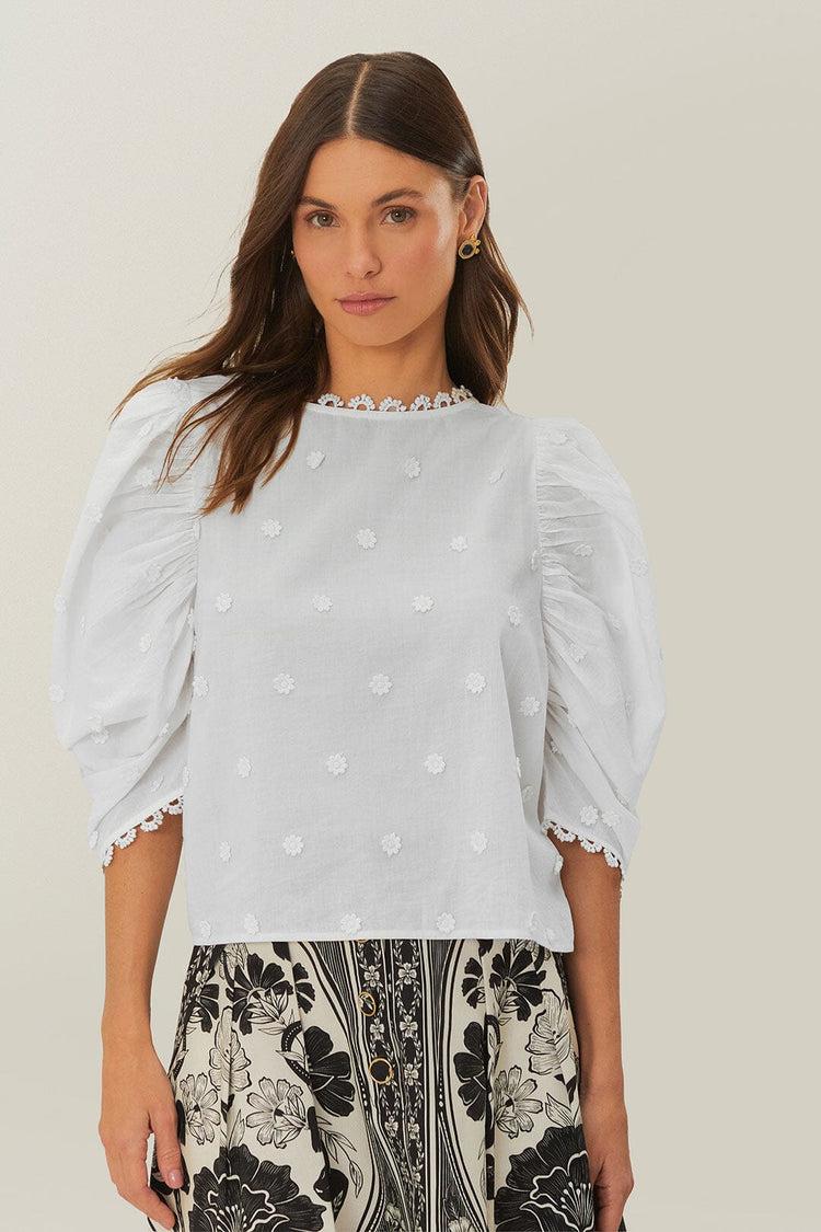 Farm Rio Off-white 3d Flowers Blouse OFF-WHITE