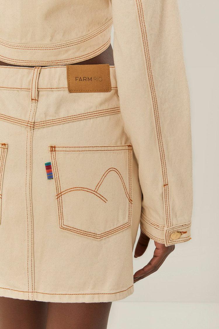 Farm Rio Off-white Gabardine Mini Skirt OFF-WHITE