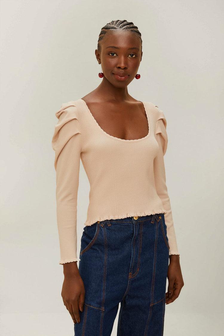 farm rio off-white knit corset top OFF-WHITE