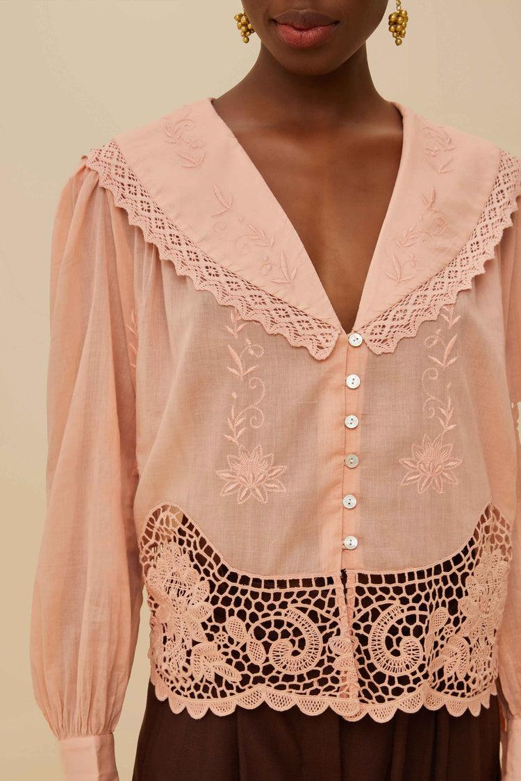 Farm Rio Pink Lacy Long Sleeve Blouse PINK