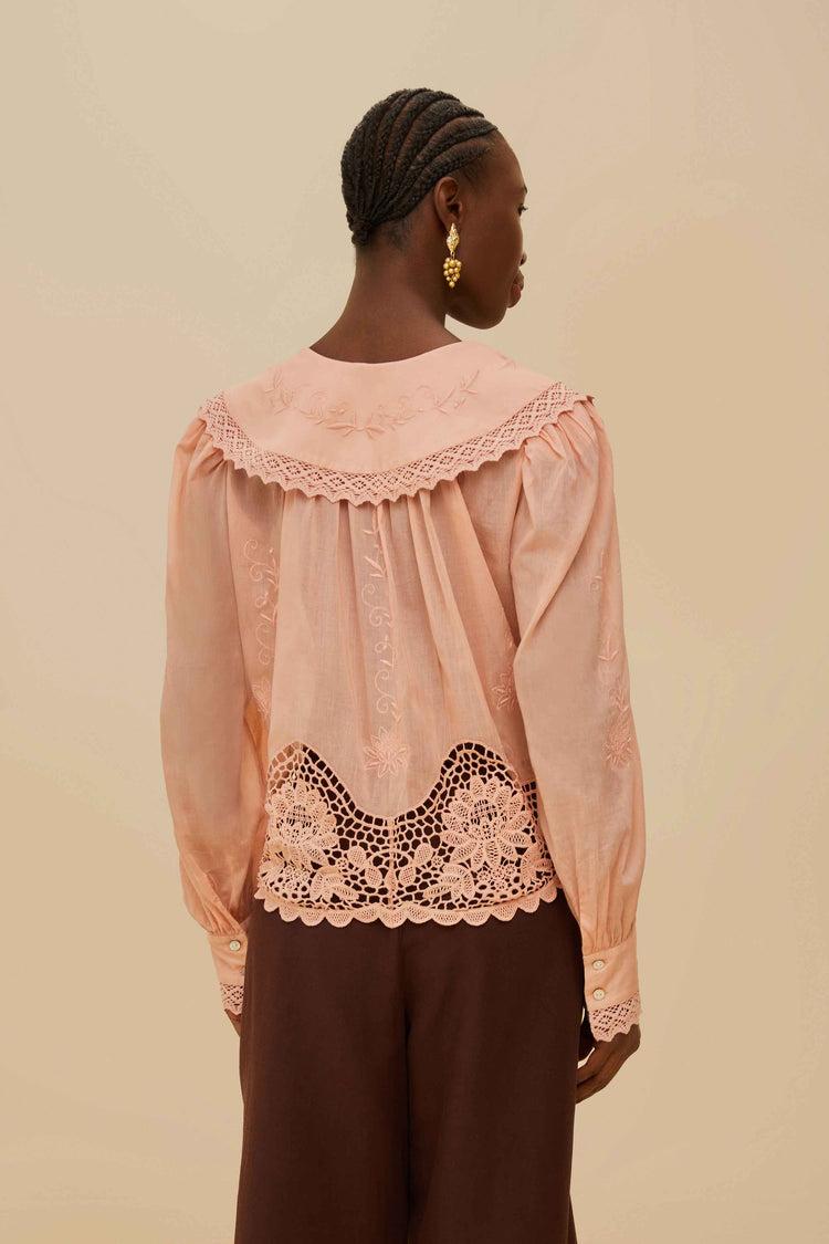 Farm Rio Pink Lacy Long Sleeve Blouse PINK