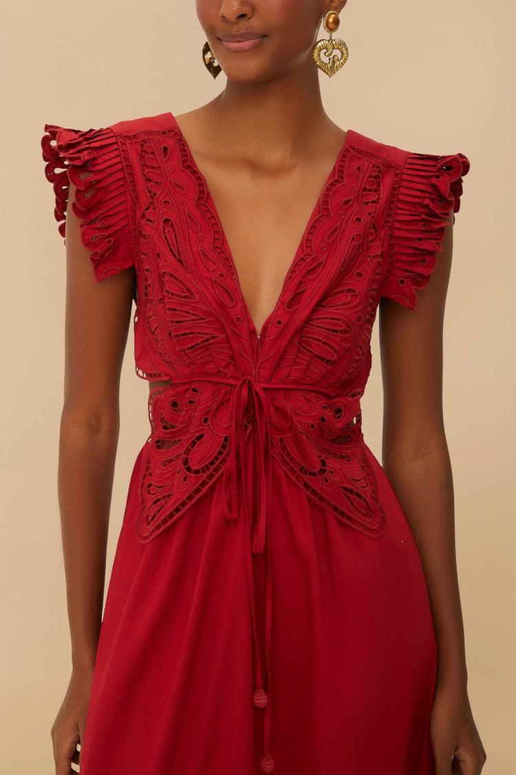 Farm Rio Red Butterfly Cut-out Midi Dress RED