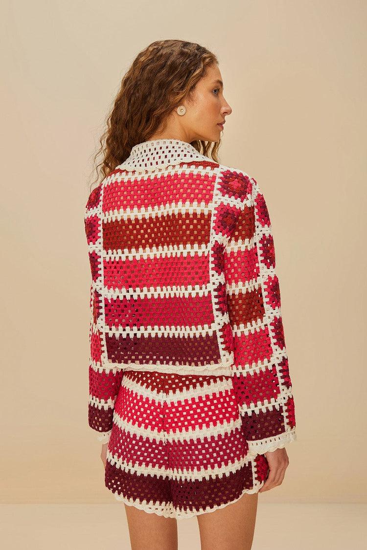 Farm Rio Red Colorful Crochet Tiles Shorts RED