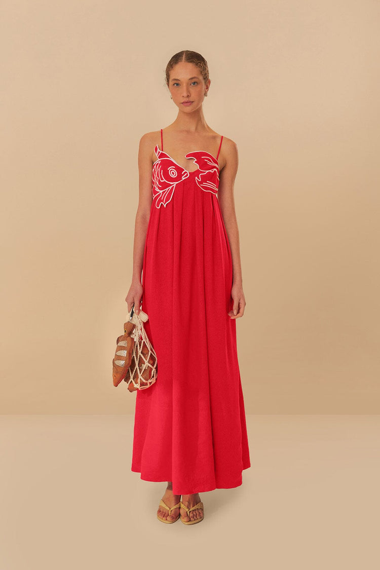 farm rio red fish top maxi dress RED