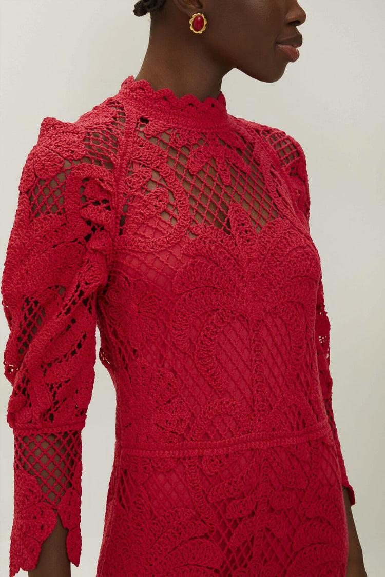 Farm Rio Red Lace Long Sleeve Knit Dress RED