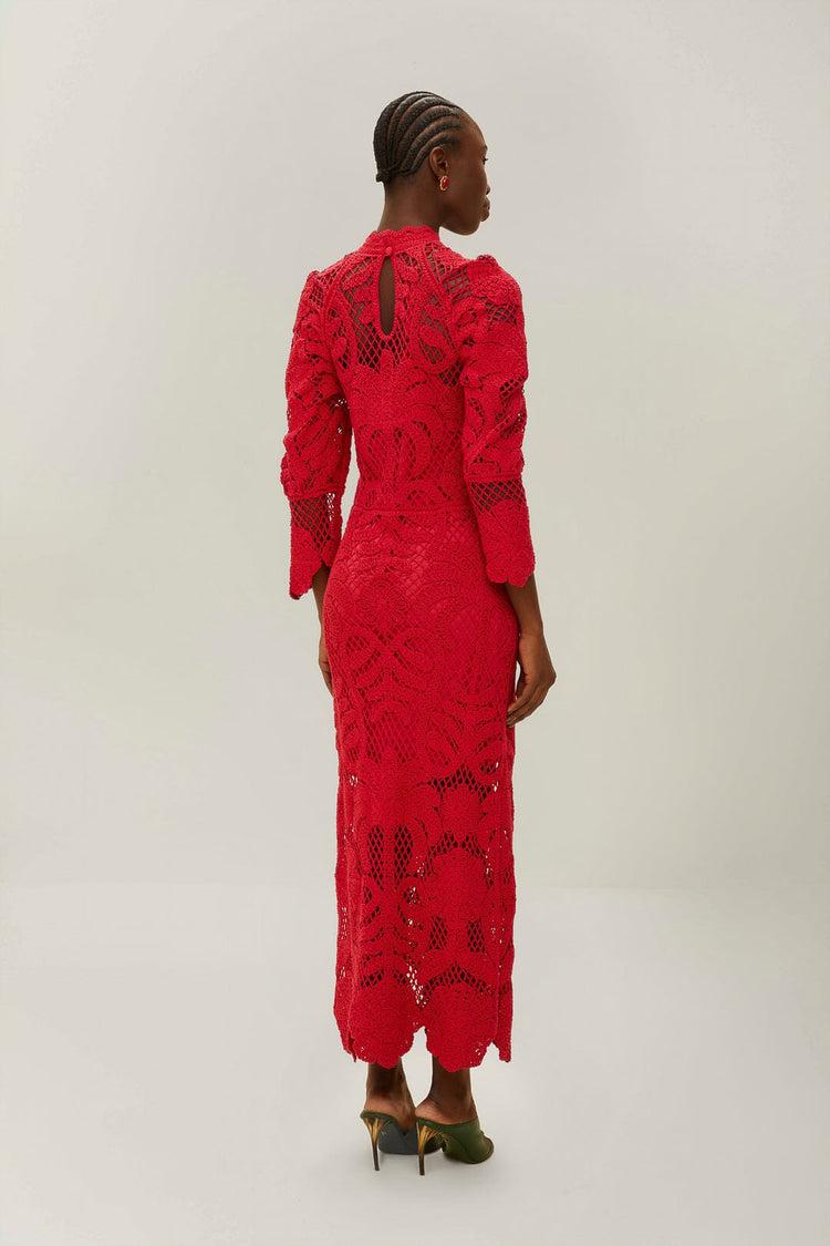 Farm Rio Red Lace Long Sleeve Knit Dress RED