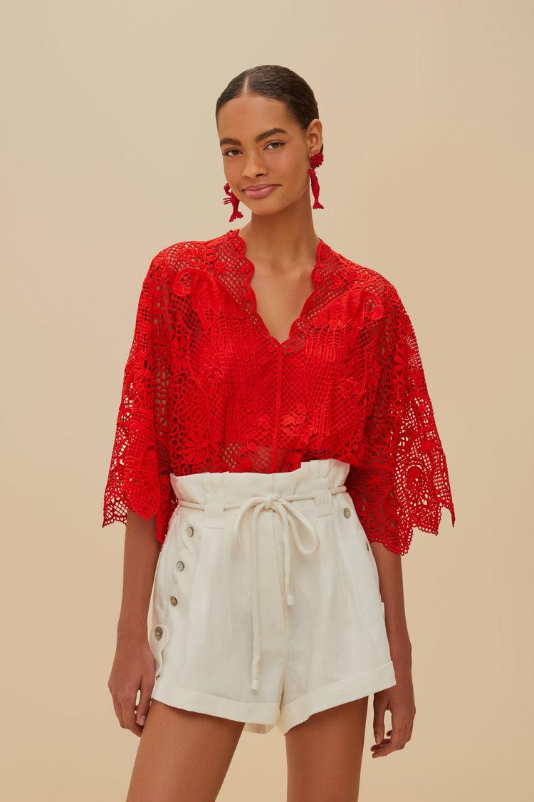 farm rio red landscape guipure bodysuit RED