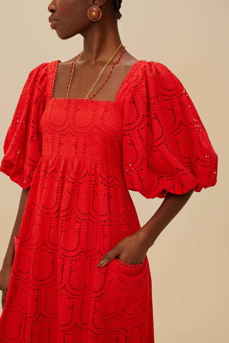 Farm Rio Red Pineapple Eyelet Maxi Dress RED