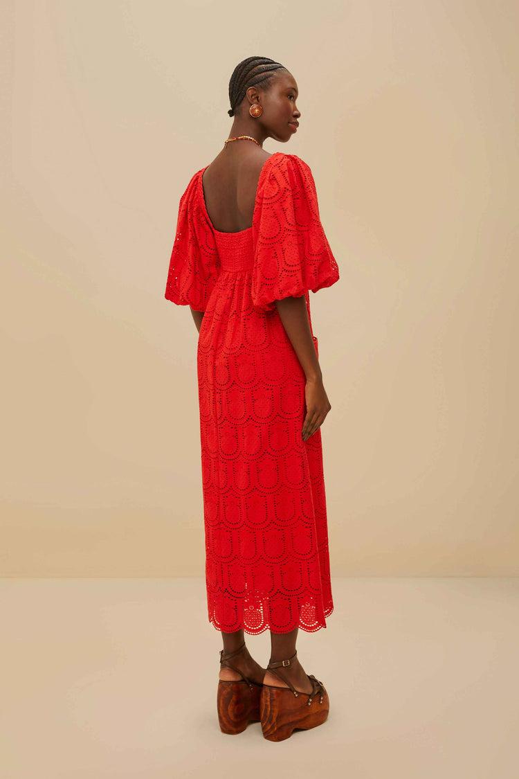 Farm Rio Red Pineapple Eyelet Maxi Dress RED
