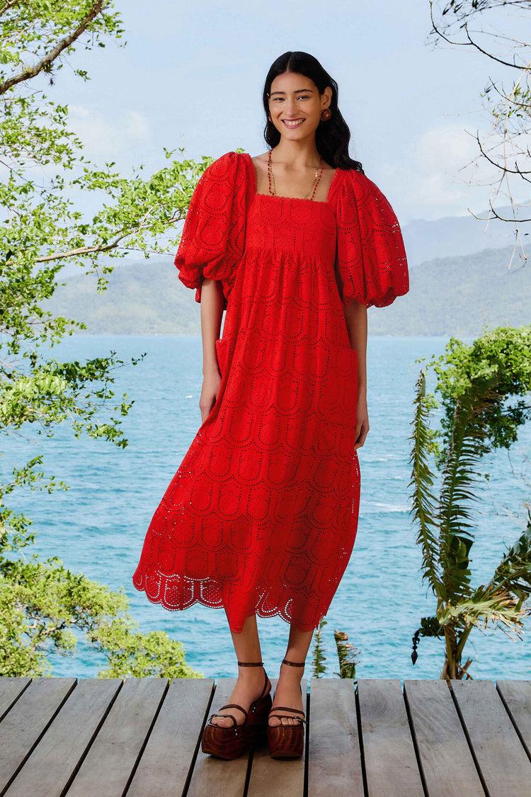 farm rio red pineapple eyelet maxi dress RED