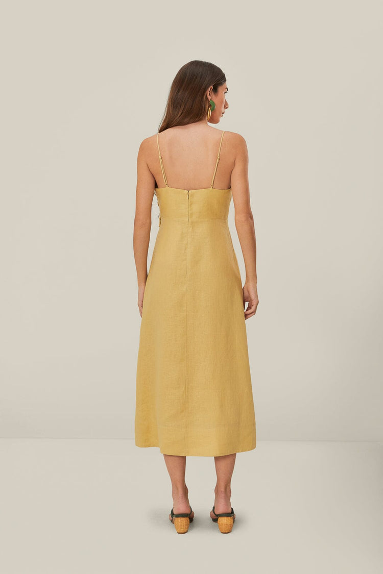 Farm Rio Sand 3d Flower Bodice Midi Dress SAND