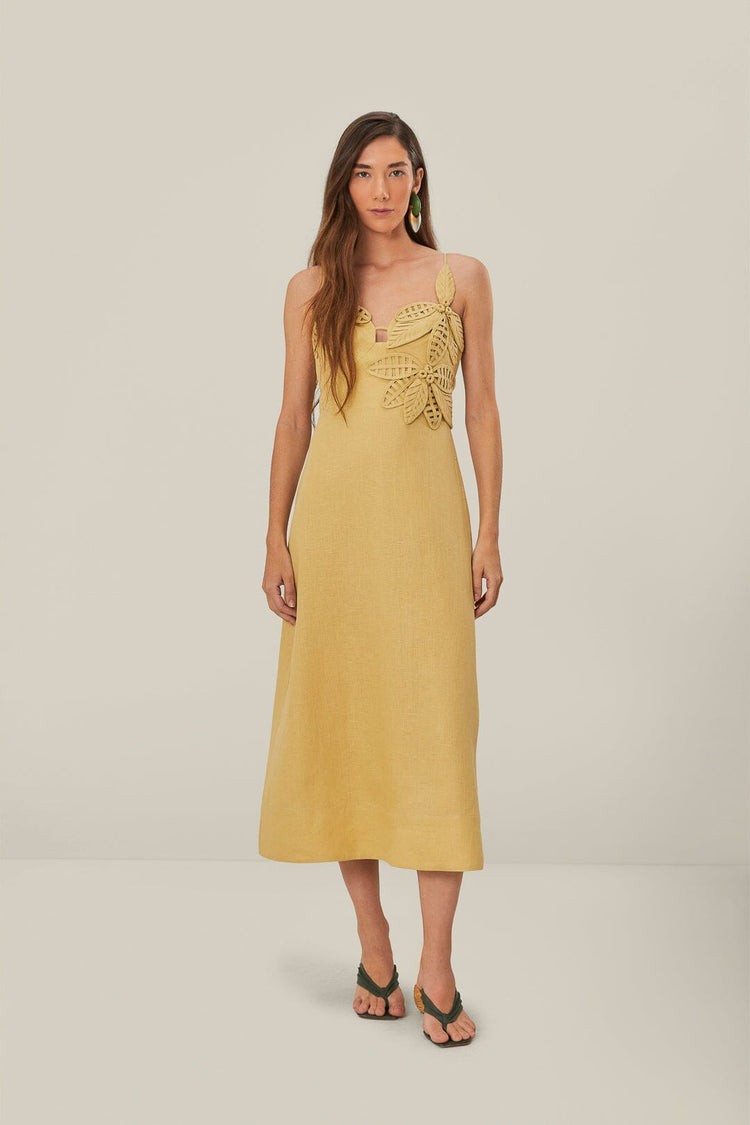 farm rio sand 3d flower bodice midi dress SAND