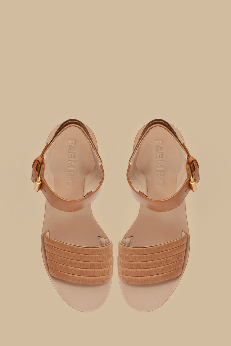 Farm Rio Tan Embroidered Platform Sandal TAN