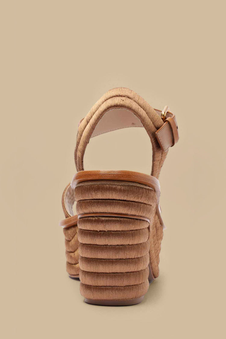 Farm Rio Tan Embroidered Platform Sandal TAN