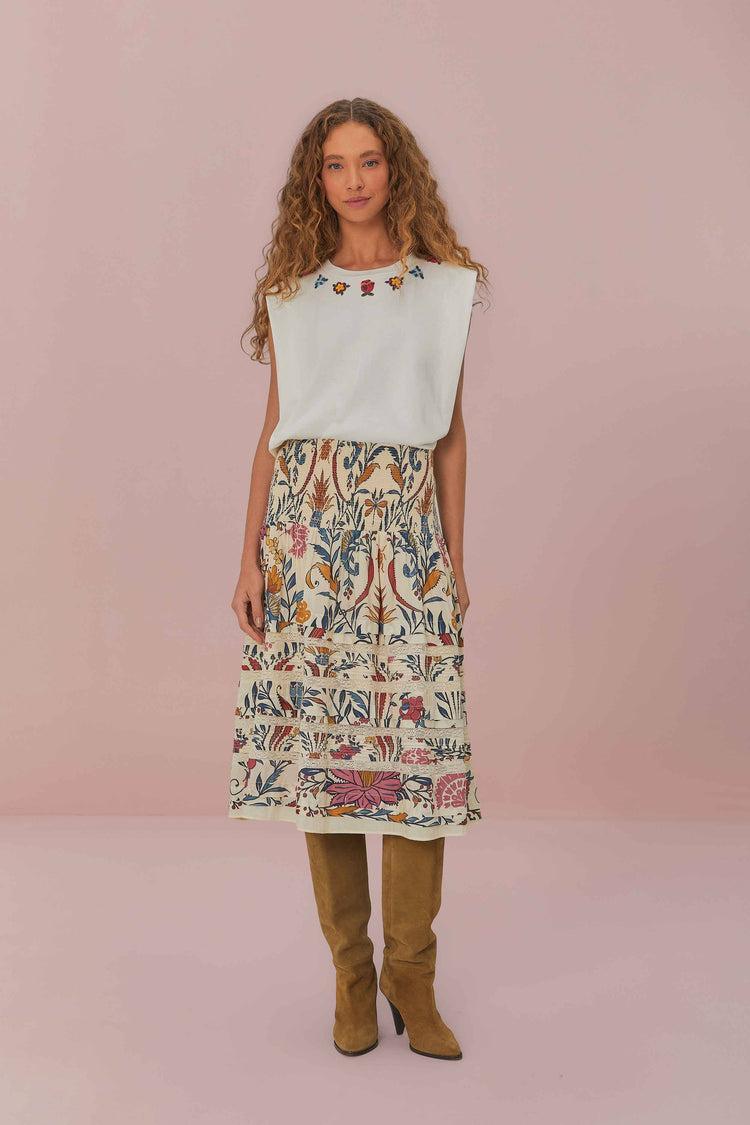 Farm Rio White Beaded Flowers T-shirt WHITE