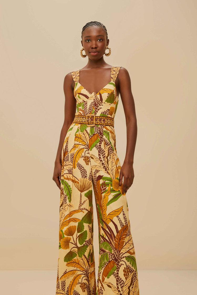 Farm Rio Foliage Sketch Sand Jumpsuit FOLIAGE SKETCH SAND