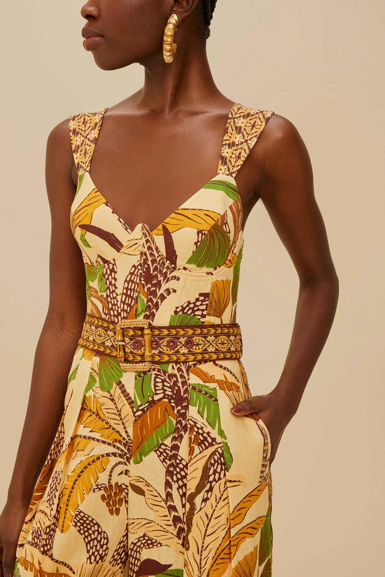 Farm Rio Foliage Sketch Sand Jumpsuit FOLIAGE SKETCH SAND
