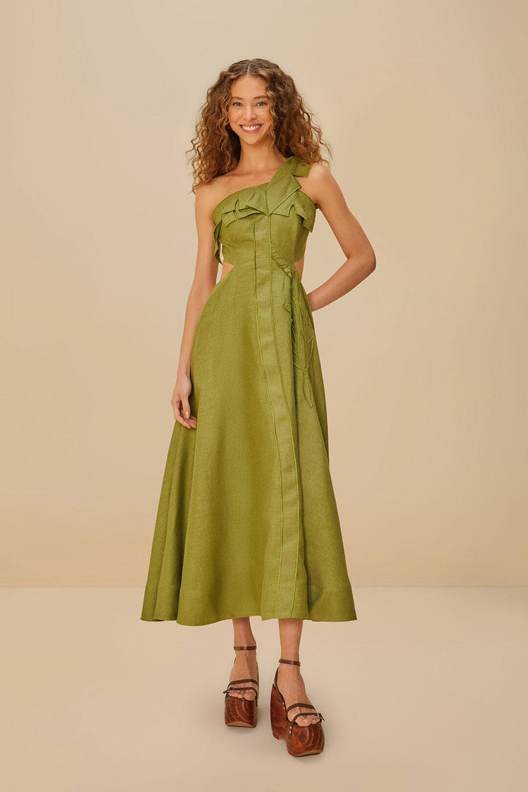 farm rio green palm tree euroflax™ premium linen maxi dress GREEN