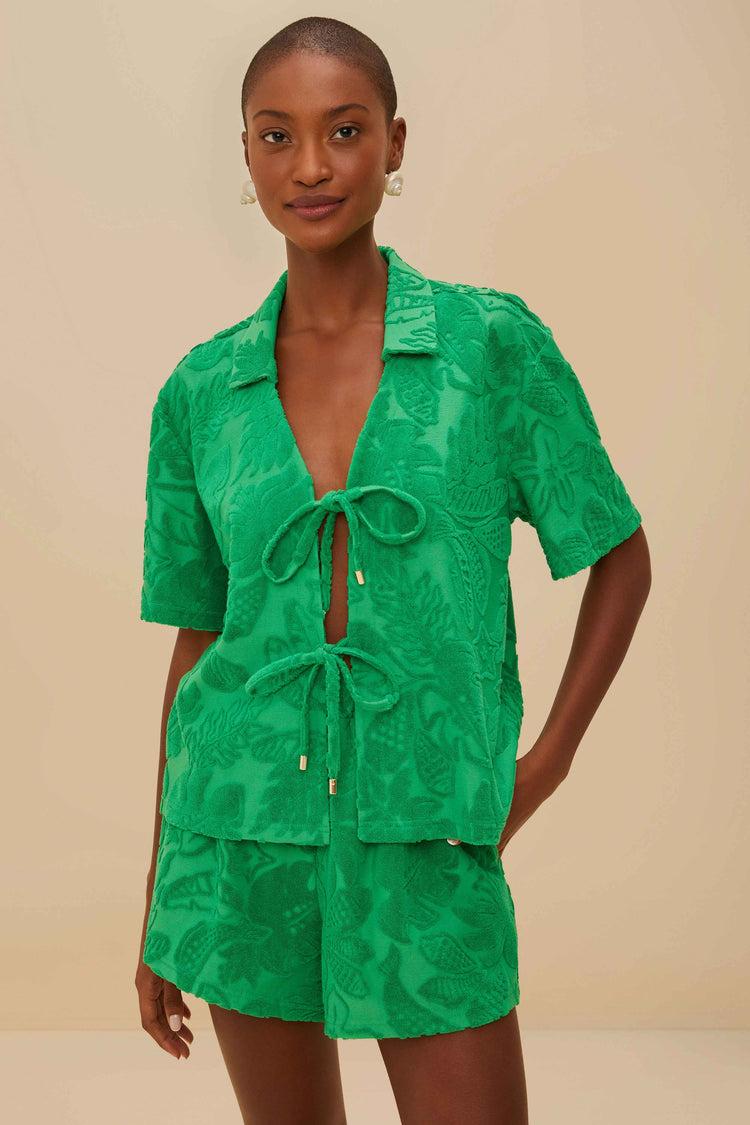 Farm Rio Green River Nature Towel Shorts RIVER NATURE GREEN