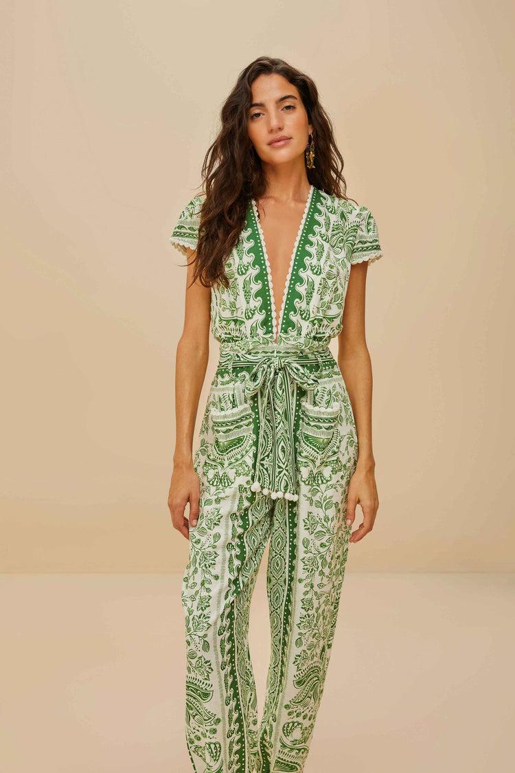 Farm Rio Green River Ride Lenzing™ Ecovero™ Euroflax™ Jumpsuit RIVER RIDE GREEN