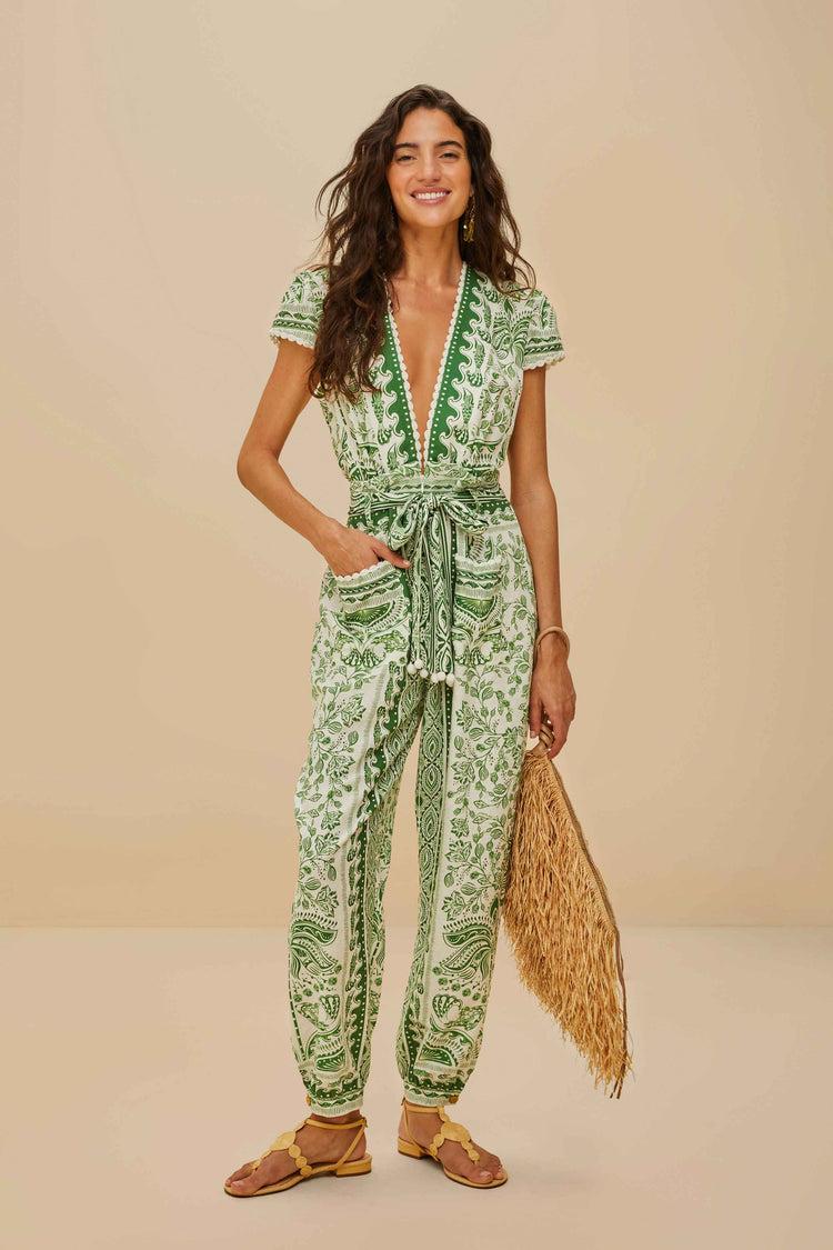 farm rio green river ride lenzing™ ecovero™ euroflax™ jumpsuit RIVER RIDE GREEN