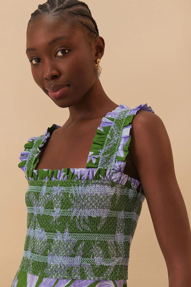 Farm Rio Green Tropical Swing Sleeveless Midi Dress TROPICAL SWING GREEN