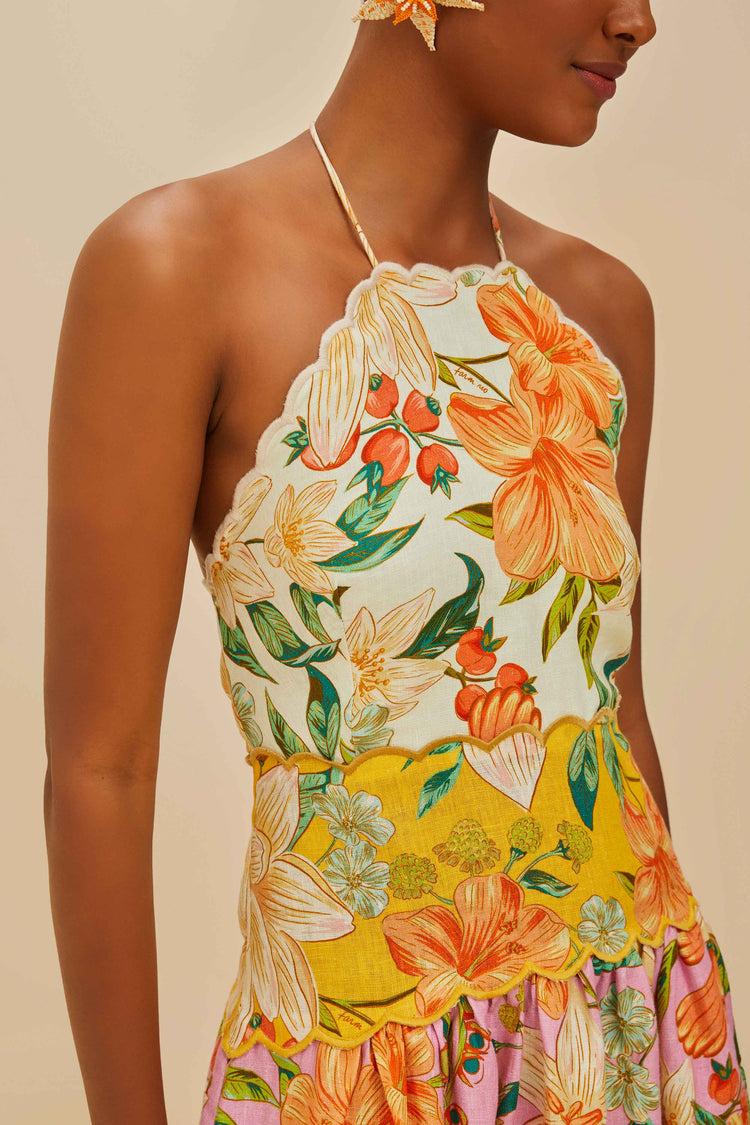 Farm Rio Guaragarden Euroflax™ Premium Linen Sleeveless Midi Dress GUARAGARDEN MIX