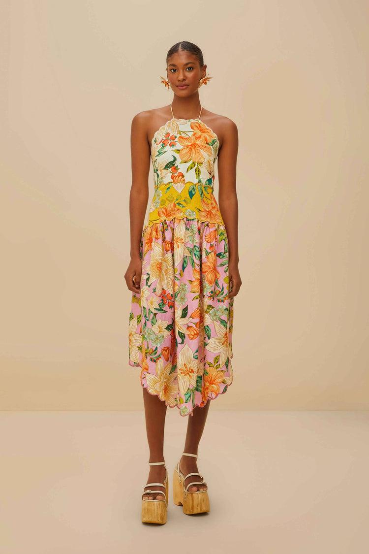 farm rio guaragarden euroflax™ premium linen sleeveless midi dress GUARAGARDEN MIX