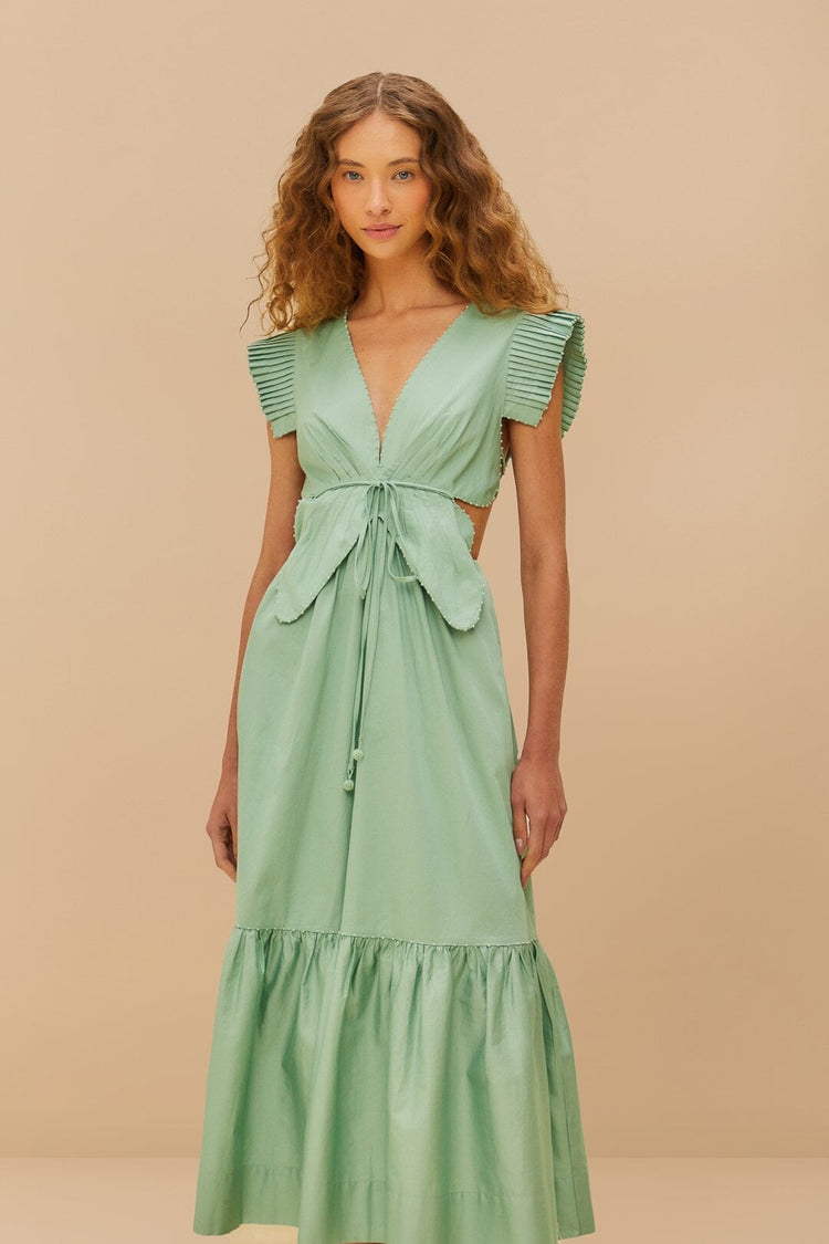 Farm Rio Light Green Butterfly Cut-out Midi Dress GREEN