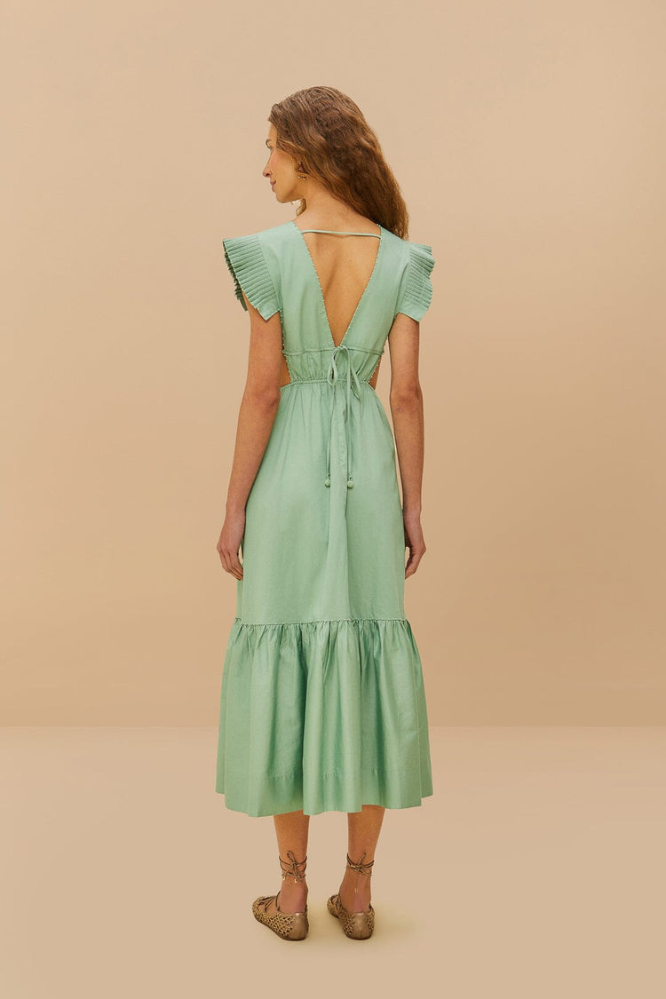 Farm Rio Light Green Butterfly Cut-out Midi Dress GREEN