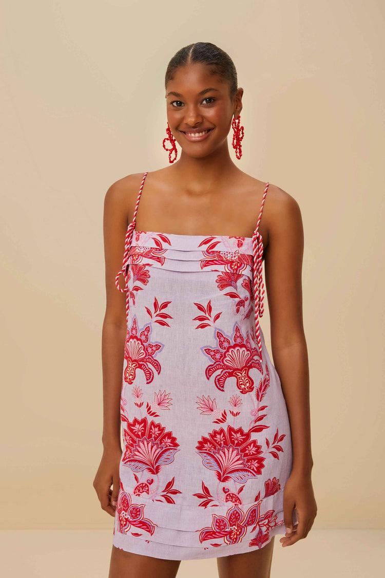 Farm Rio Lilac Porcelain Garden Euroflax™ Premium Linen Mini Dress PORCELAIN GARDEN LILAC