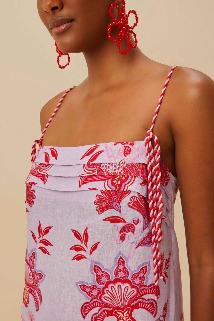 Farm Rio Lilac Porcelain Garden Euroflax™ Premium Linen Mini Dress PORCELAIN GARDEN LILAC