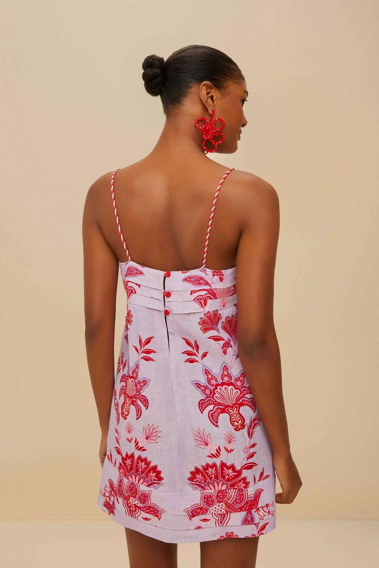 Farm Rio Lilac Porcelain Garden Euroflax™ Premium Linen Mini Dress PORCELAIN GARDEN LILAC