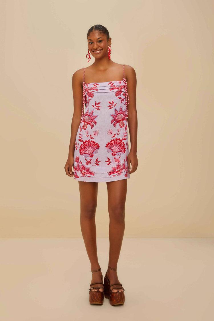 farm rio lilac porcelain garden euroflax™ premium linen mini dress PORCELAIN GARDEN LILAC