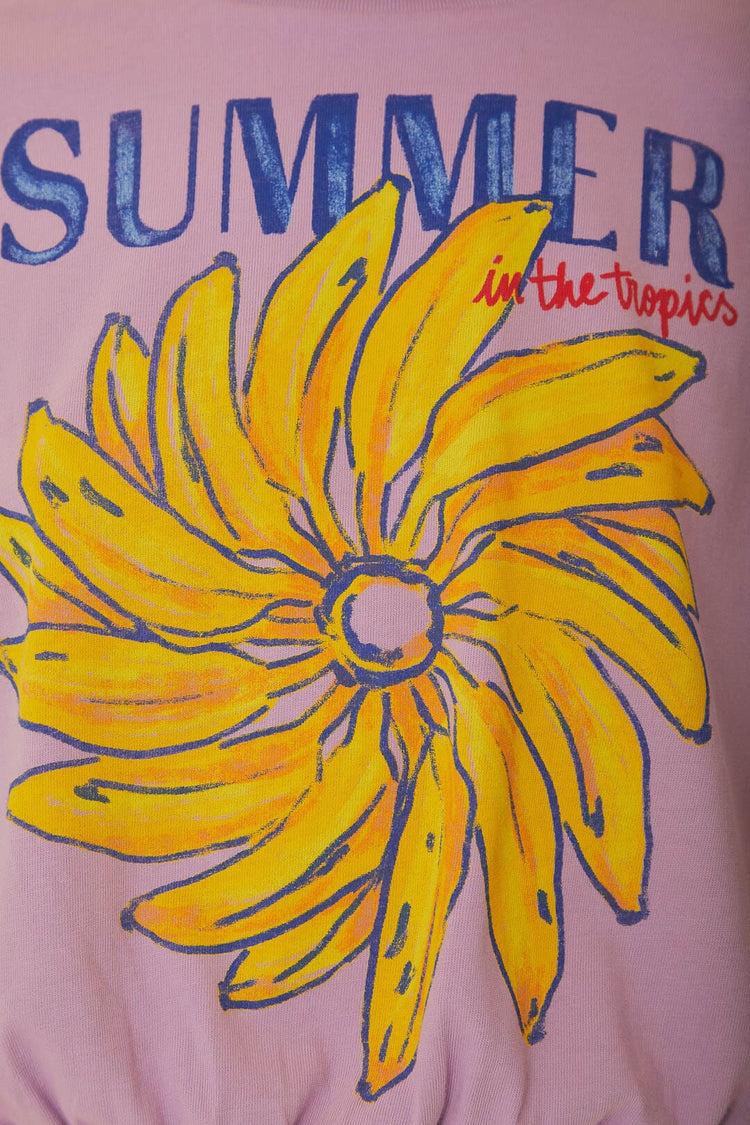 Farm Rio Lilac Summer In The Tropics Shoulder Pad Organic Cotton T-shirt LILAC