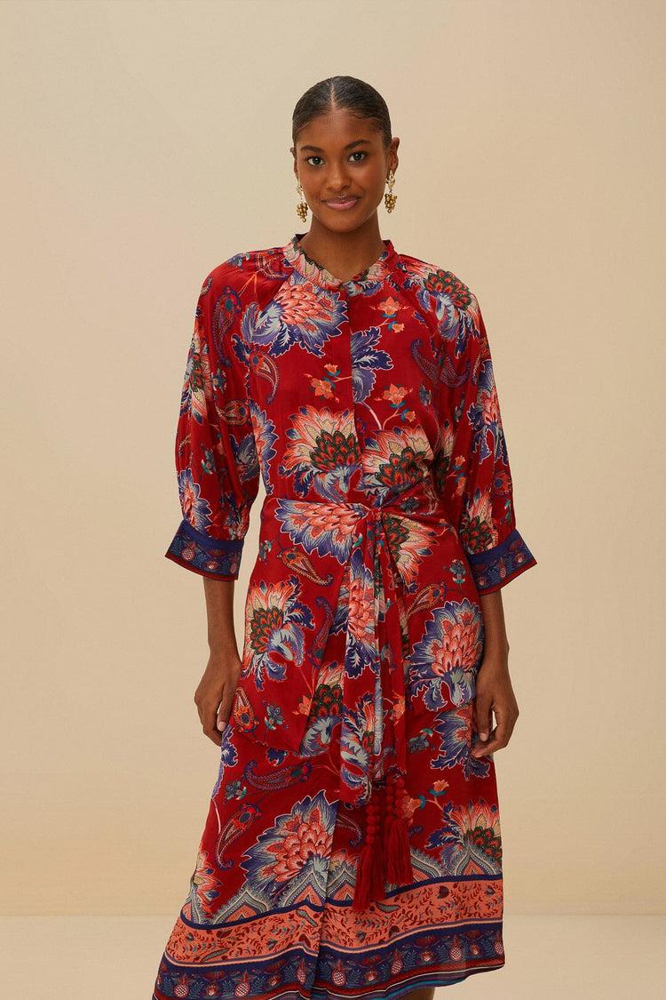 Farm Rio Luang Red Scarves Blue Maxi Dress LUANG RED