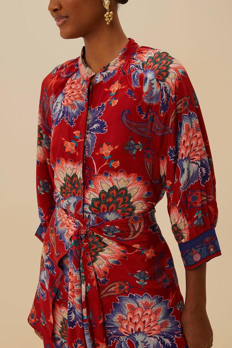 Farm Rio Luang Red Scarves Blue Maxi Dress LUANG RED