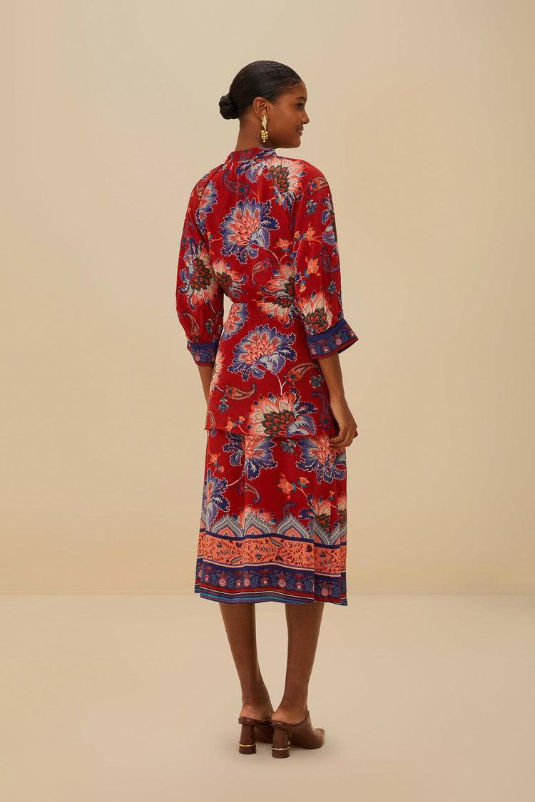 Farm Rio Luang Red Scarves Blue Maxi Dress LUANG RED