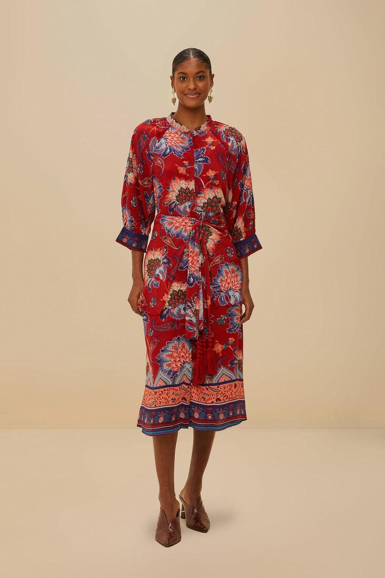 farm rio luang red scarves blue maxi dress LUANG RED