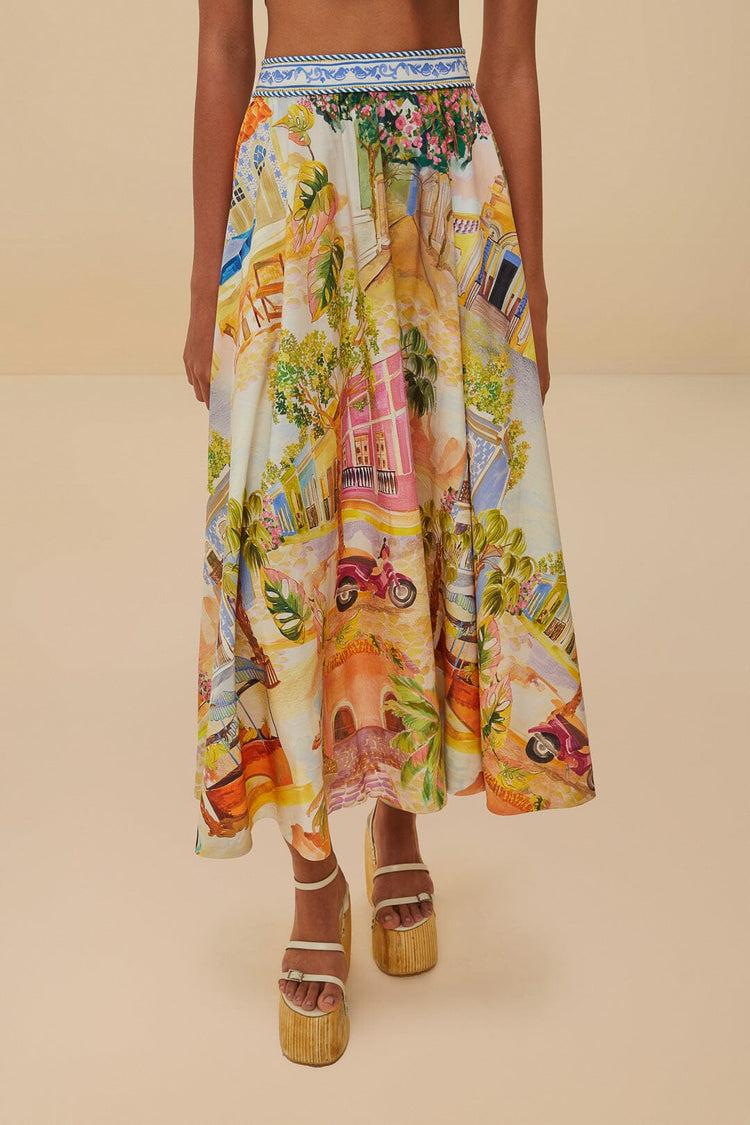 Farm Rio Multicolor Aracati Organic Cotton Midi Skirt ARACATI MULTICOLOR