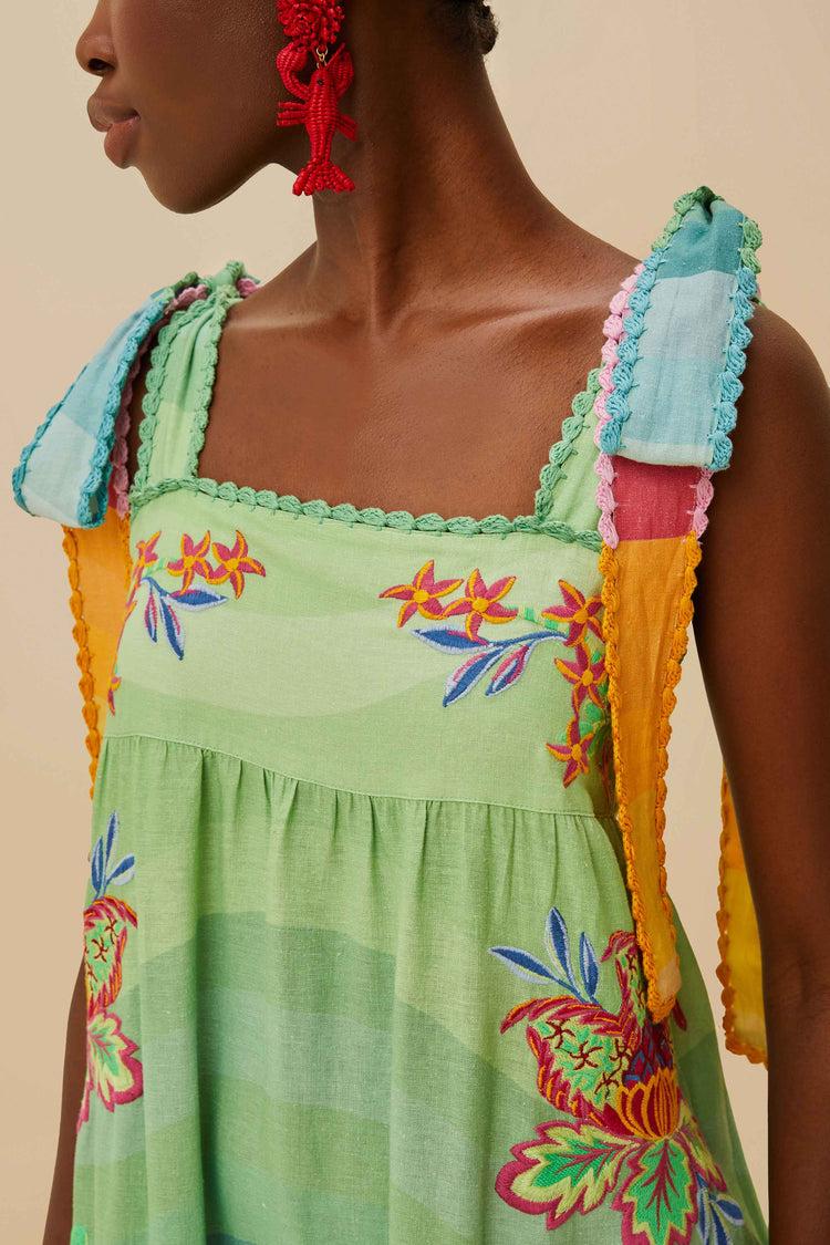 Farm Rio Multicolor Aura Floral Embroidered Euroflax™ Premium Linen Maxi Dress AURA FLORAL MULTICOLOR