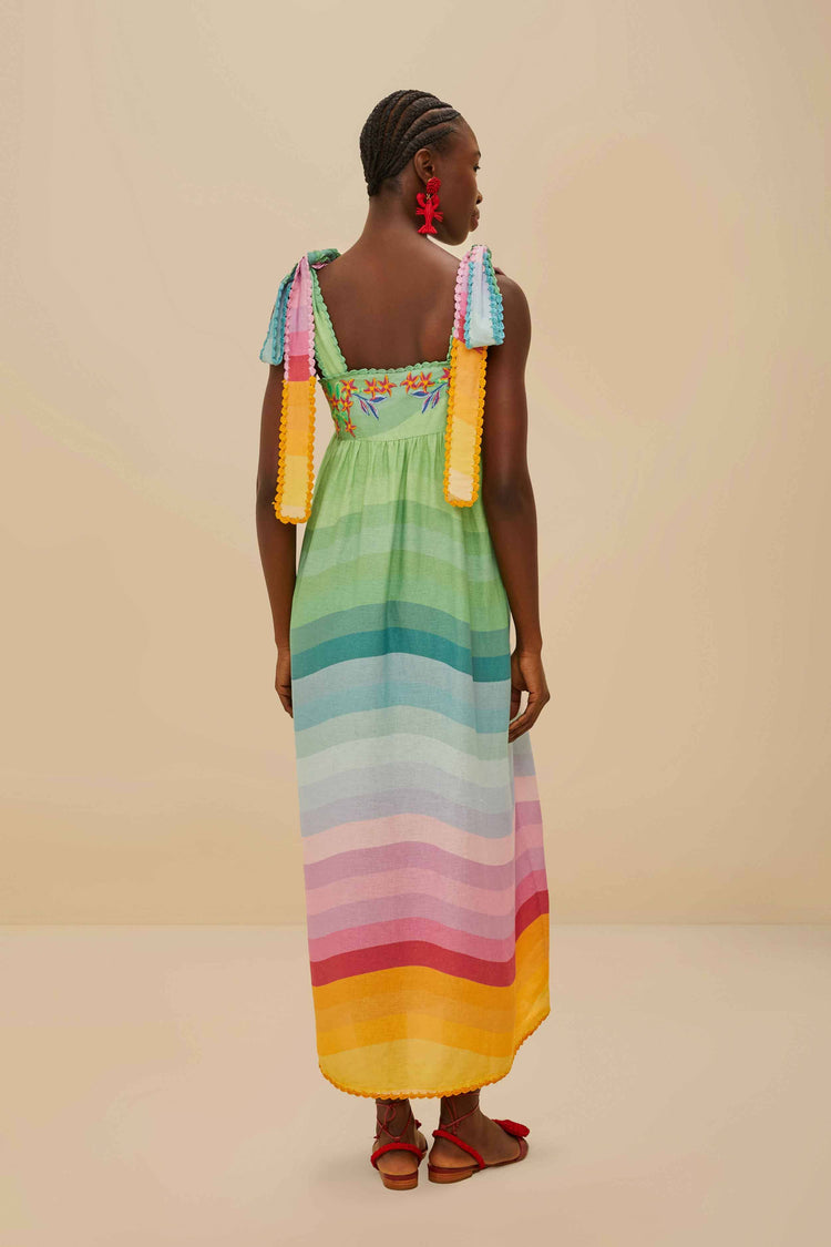 Farm Rio Multicolor Aura Floral Embroidered Euroflax™ Premium Linen Maxi Dress AURA FLORAL MULTICOLOR