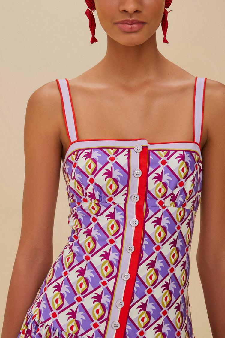 Farm Rio Multicolor Graphic Pineapple Scarf Organic Cotton Midi Dress GRAPHIC PINEAPPLE SCARF MULTICOLOR