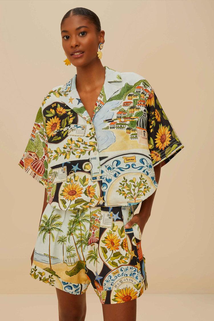 Farm Rio Multicolor Latin Trip Scarves Euroflax™ Premium Linen Shorts LATIN TRIP SCARVES MULTICOLOR